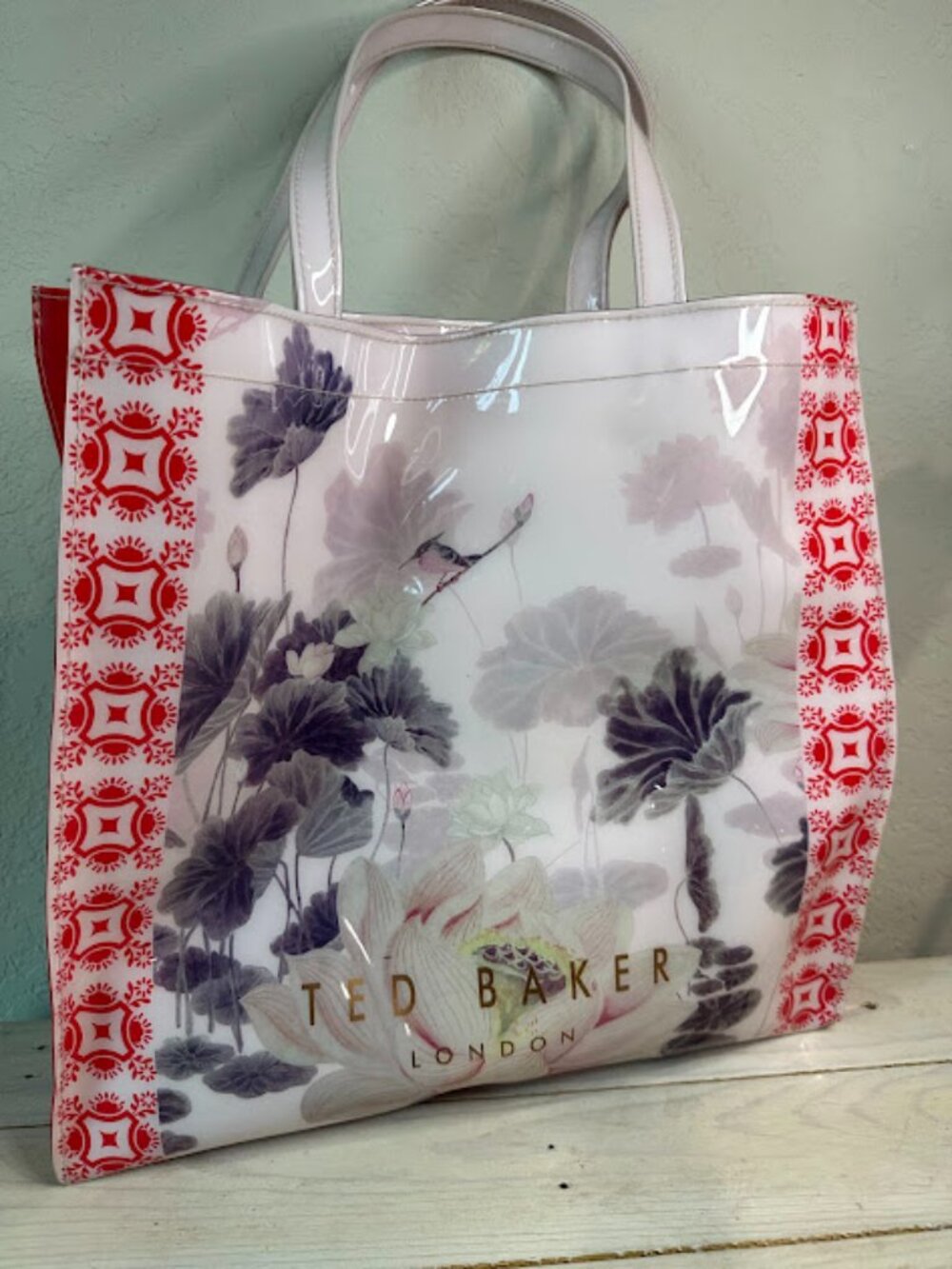 Ted Baker London Red Grey Floral PVC Shoulder Tote Bag